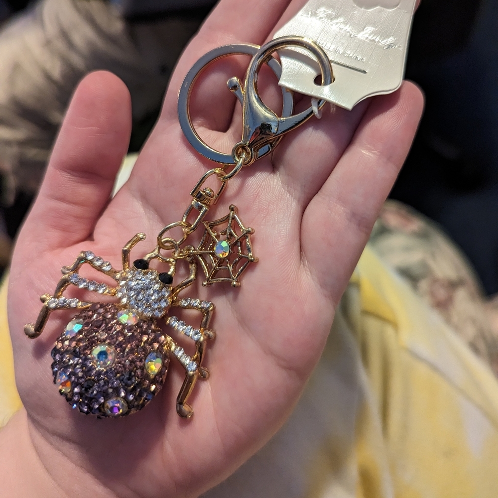 Purple spider sparkly Halloween keychain